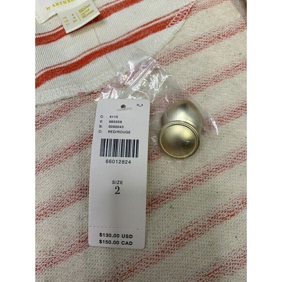 ANTHROPOLOGIE Maeve Cropped Jacket Cream Size 2 Stripe Gold Heart New Gift - Picture 3 of 9